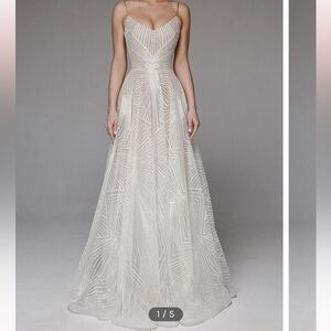 Champagne and white maxi glitter gown